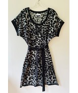 Calvin Klein Sz L Black Gray Sweater Knit Midi Shirt Dress Belted Short ... - $425.30 MXN