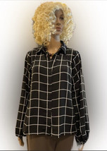 Black Blouse with White Striped Long Sleeves Woman’s Medium NWT - £15.64 GBP