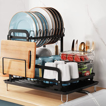 2 Tier Dish Drying Rack With Drainboard Set Glass Utensil Holder Dish Dr... - £44.79 GBP