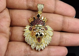 2Ct Round Cut Lab-Created Garnet Lion Head Face Pendant 14k Yellow Gold Plated - £313.28 GBP