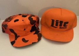 Lot Of 2 Orange Trucker Hats - P Hats Camo &amp; Designer Pro Lite Beer Rope Cap - £13.10 GBP