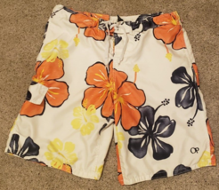 OP Board Shorts, Sz Large 36-38(40) White Floral w/Orange Blue Yellow Fl... - $16.49