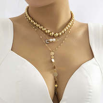 Pearl &amp; Cubic Zirconia 18K Gold-Plated Beaded Drop Three-Piece Necklace Set - £12.82 GBP