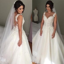 Sleeveless Ball Gown Tulle Wedding Dress Lace Appliques Floor Length Wom... - £132.83 GBP