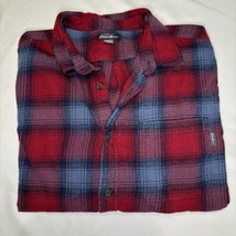 Vintage Lands End Viyella Shirt Mens L Red Blue Plaid Wool Blend Flannel Soft - $24.99