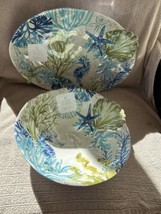 Sigrid Olsen Home Large Oval Serving Platter Tray &amp; Bowl Melamine Sea Life NEW - $79.99