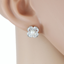 Silver Tone Floral Inspired Earrings With Faux Pearl &amp; Swarovski Style C... - $23.99