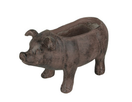 Scratch &amp; Dent 17 Inch Long Rustic Brown Finish Smiling Pig Planter - $49.45