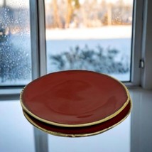 MAIOLICHE JESSICA 2-Salad Plates Italy Red Ceramic Dessert Dish Cream Trim - £20.55 GBP