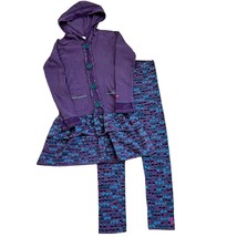 Naartjie Girls Vintage 9 Purple &amp; Blue Hearts Dress &amp; Leggings Outfit Set - £22.52 GBP