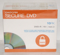 Memorex Secure DVD Recordable Media DVD-R 16x 4.60GB 10 Pack Slim Jewel ... - $11.64