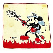 Vintage Mickey Mouse Red Firefighter Handkerchief Original Walt Disney 8&quot; X 8&quot; - £37.65 GBP