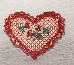 New Heart Flower Red Pin Brooch Glass Beads Jewelry Finished Mill Hill Handmade - £16.02 GBP