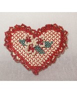 New Heart Flower Red Pin Brooch Glass Beads Jewelry Finished Mill Hill H... - £15.84 GBP