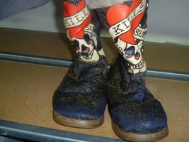 Rare Collectible Ed Hardy blue gold boots w heart skull crossbones love ... - £47.79 GBP