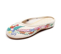 Veowalk Phoenix Embroidered Women Cotton Close Toe Flat Slippers Comfortable Sum - £21.19 GBP