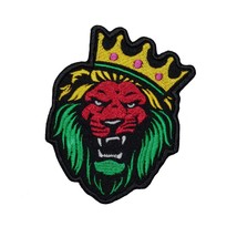 Rasta Lion with Crown Embroidered Patch Iron On. Size: 3.5 X 4.4 inches. - £5.45 GBP