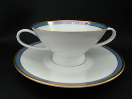 2 Rosenthal Gala Blue CLASSIC ROSE Cream Soup Cup &amp; Saucer Sets Loewy Midcentury - £31.37 GBP