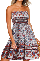Boho Floral Tube Top Sun Dress for Women - Red - $39.55
