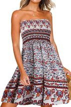 Boho Floral Tube Top Sun Dress for Women - Red - £30.99 GBP