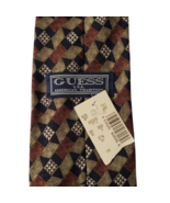 Guess 100% Silk Neck Tie Brown Beige Geometric Italy NWT Vintage - $561.65 MXN