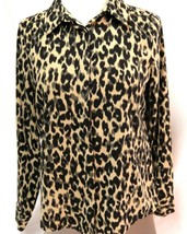 Halogen Women&#39;s Leopard Animal Print Blouse Shirt Hidden Front Buttons S Petite - £14.78 GBP