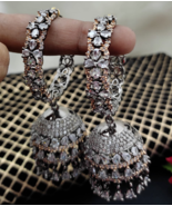 Bollywood Style Indian Antique Black Finish Long CZ Jhumka  Earrings Jew... - £68.13 GBP