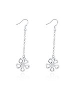 18K White Gold Plated Hollow Clover Drop Earring - £25.57 GBP