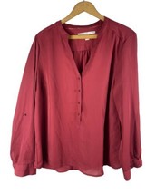 Lauren Conrad Top Size XL Womens Chiffon Blouse Popover Burgundy Red Career - £21.46 GBP