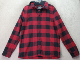 Hollister California Shacket Men&#39;s Medium Red Plaid Flannel Hooded Butto... - $23.05