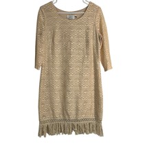 Jody California Dress Womens Large Beige Lace Overlay Midi Fringe Hem US... - $34.99
