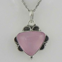 En Argent Sterling 925 Quartz Rose Pierre Précieuse Fait À La Main Pendentif - £35.99 GBP