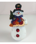 Vintage Snowman With Red Jewel Buttons Holding Tree 5.5&quot; Christmas Figurine - $212.56 MXN