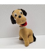 Vintage Stuffed Animal Yellow Dog Velveteen Mohair Stiff Plush Blue Collar - $415.43 MXN