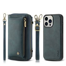 Generic Case For iPhone 16 Pro (Color: Blue) Detachable Strap Leather Zi... - $130.70
