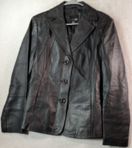 East 5th Jacket Womens Medium Black Leather Long Sleeve Pockets Button Front EUC - £23.99 GBP