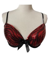 Black Red Sequined Bra Lighted Padded Belly Dance Lingerie 38C Passion F... - €17,05 EUR
