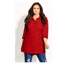 City Chic Womens Plus S/16 Lust Red Button Down Collared Tunic Top NWT BO53 - $34.29