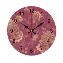 Mondxflaur Peonies Wall Clock Non-Ticking Sweep Movement for Living Room - £15.94 GBP+