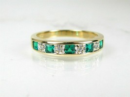 2Ct Princess Emerald Simulated Eternity Band Ring 14k Yellow Gold Plated Silver - £85.04 GBP