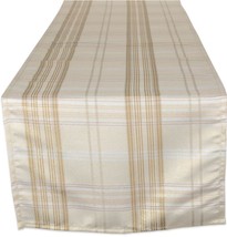 Fabric Indoor Printed Table Runner (14&quot;x72&quot;) Metallic Cream Plaid Stripes, DII - £14.30 GBP
