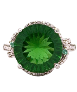 Round Green Quartz Solitaire Sterling Silver Size 7 Ring 6.2g - $100.84 CAD