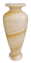 Onyx? Alabaster? Honey/Orange White Striped Marbled Natural Stone 9&quot; Flower Vase - £66.79 GBP