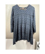 Tianello Grey Texture Striped 3/4 Sleeve Sharkbite Hem Asbury Blouse Tun... - €23,50 EUR