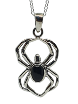 Spider Necklace Black Agate Gemstone Crystal Pendant 925 Silver 18&quot; Chain Boxed - £38.36 GBP