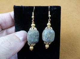(DP3-601) REAL Late Pleistocene Stegodon gray bead filigree gold dangle Earrings - £15.32 GBP