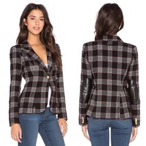 Smythe Elbow Patches Duchess Blazer Houndstooth in Black Plaid &amp; Black L... - $467.49