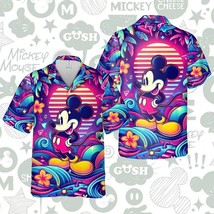 Retro Beach Mickey Mouse Disney Cartoon Themed Colorful Aloha Hawaiian Shirt - £8.17 GBP+