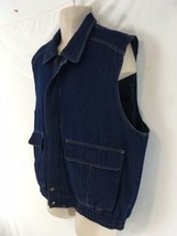 WAN Mens M Blue Farmer Trucker Insulated Quilt Lined Zip Front Denim Jea... - $14.85