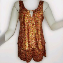 Vintage Victorias Secret Floral Satin Tank Shorts Pajama Set Size M Popp... - $28.78